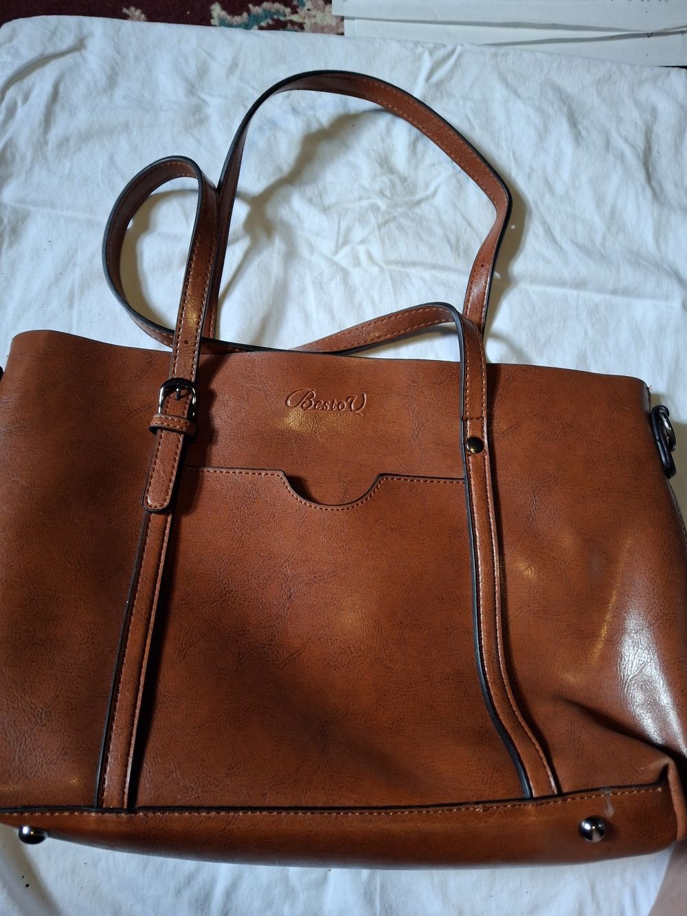 Besso Cognac Brown Tote Shoulder Bag Large Structured Purse